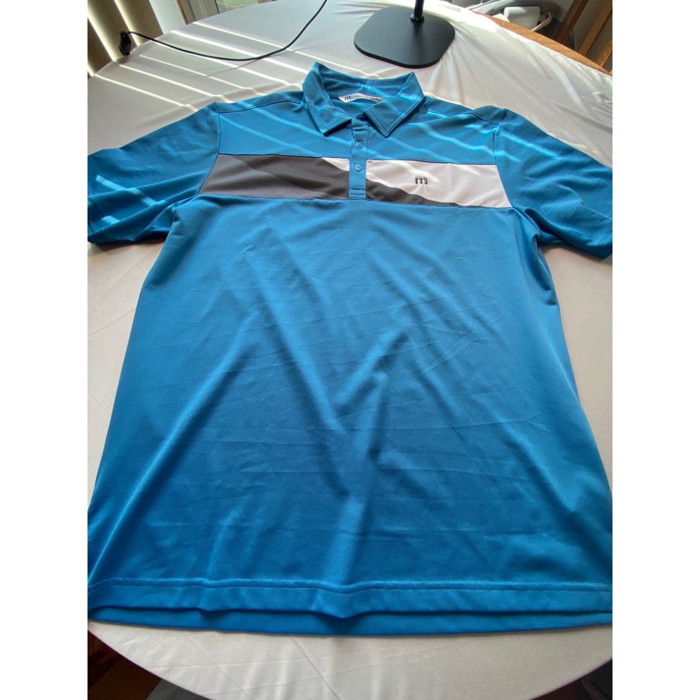 TravisMathew Mens Blue Colorblock Performance Golf Polo Shirt Large L